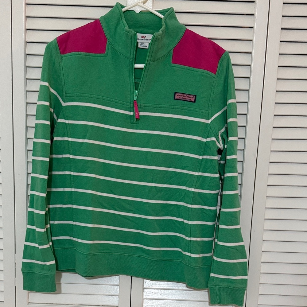 Vineyard Vines Green and Pink Quarter-Zip Sweater